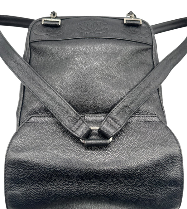 Chanel 1996-1997 Black Caviar Triple CC Backpack - Silver Hardware *RARE*