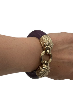 Chanel Enamel Lion Head Bracelet Purple Gold