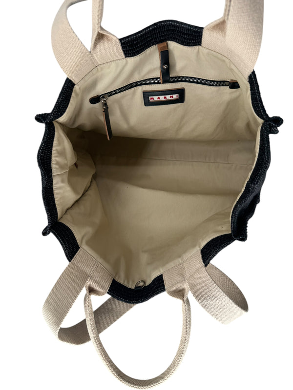 Marni Large Tote in Black raffia-effect fabric