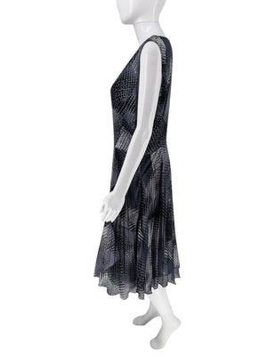 Armani Collezioni Grey & Black Abstract Dot Pleated Dress – Size 12 / IT 48