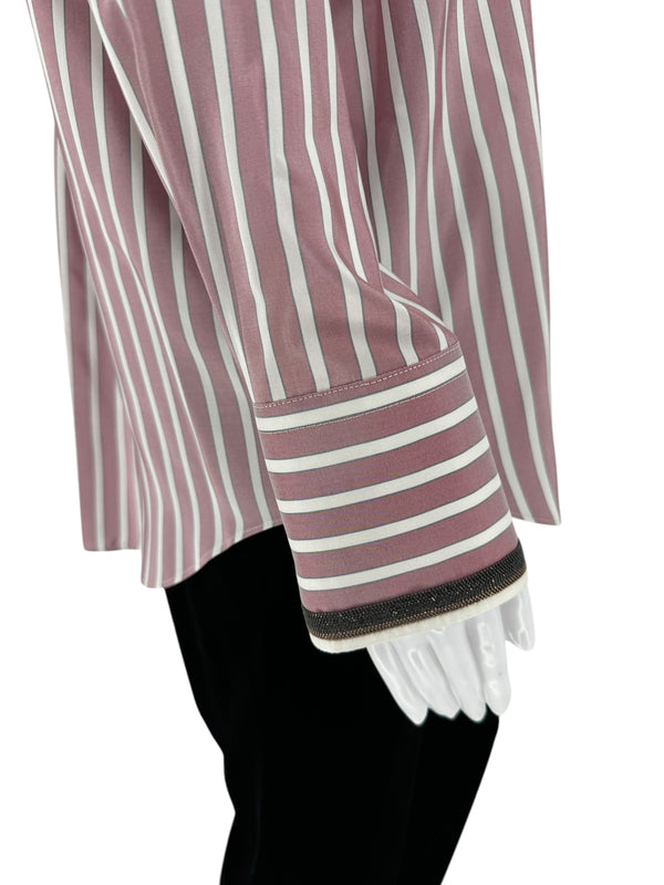 Brunello Cucinelli Silk NWT Striped Button-Up Shirt - Size L