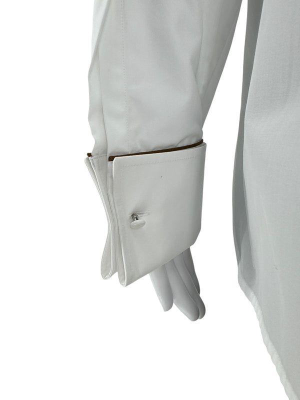 MaxMara White Cotton Dress Shirt with Brown Trim – Size 44 (IT)
