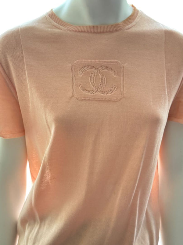 Chanel Peach Knit Logo Tee – Size FR 42 (US 8/10)