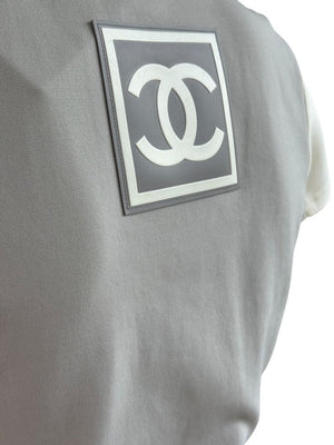 Chanel Two-Tone Grey & Cream Logo Tee – Size FR 42 (US 8)