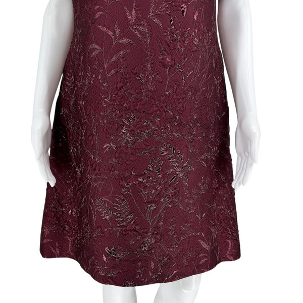 Pamella Roland -Wine Brocade Metallic Floral Dress & Coat Set - Size 8/10