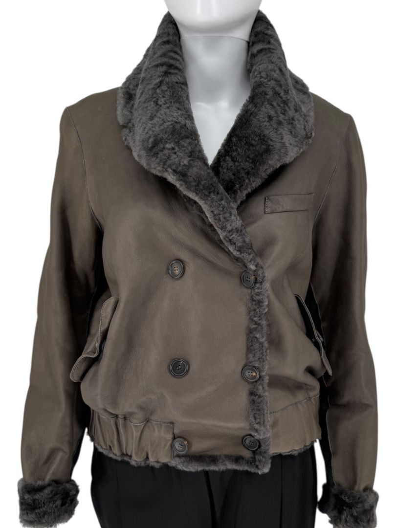 Brunello Cucinelli Graphite Shearling Lambskin Jacket – Size IT 44 – New with Tags