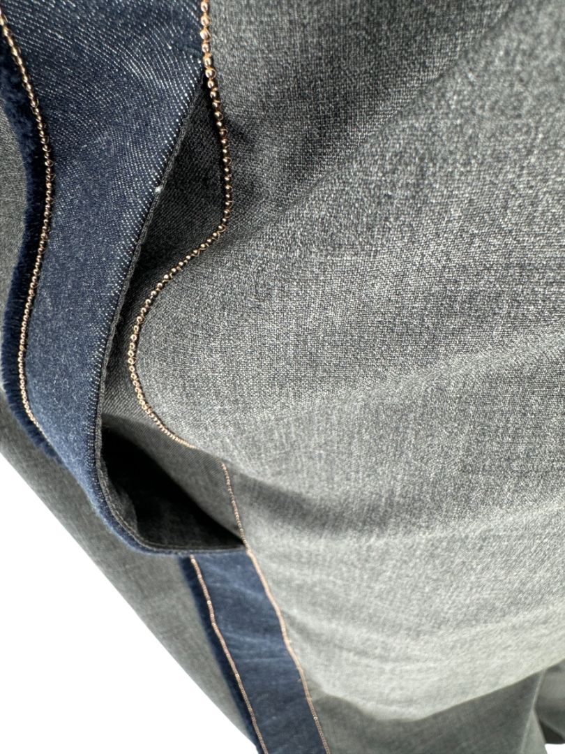 Brunello Cucinelli Charcoal Wool Trousers with Denim Side Stripe - Size 8