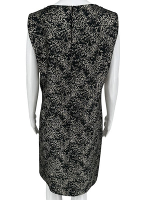 Pamella Roland Metallic Jacquard Sleeveless Dress with Beaded Neckline