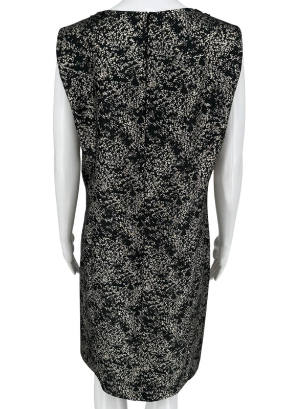 Pamella Roland Metallic Jacquard Sleeveless Dress with Beaded Neckline