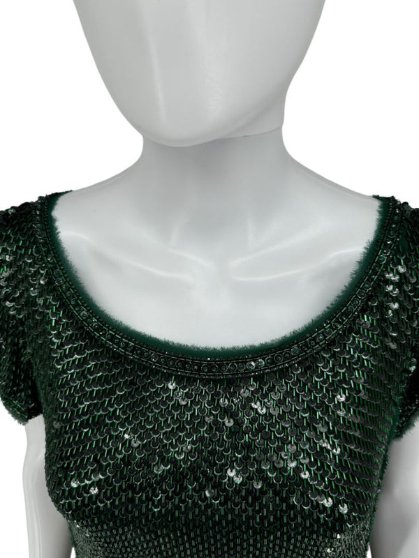 Pamella Roland Emerald Sequin Embellished Dress