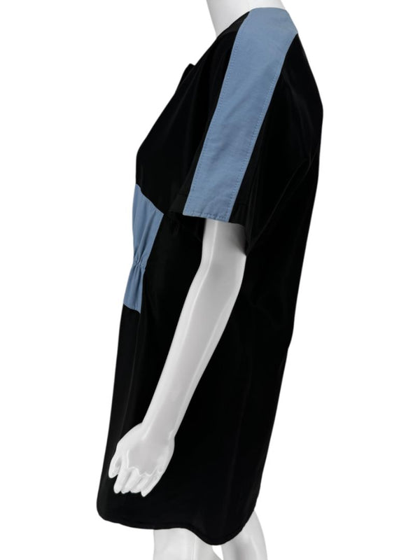 Pamella Roland Black & Blue Color block Gathered Waist Dress