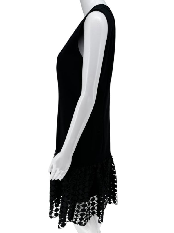 Akris Punto Sleeveless Black Dropwaist Dress with Eyelet Hem - Size 10