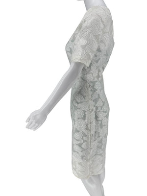 Pamella Roland Ivory Floral Lace Sheath Dress - Size 2