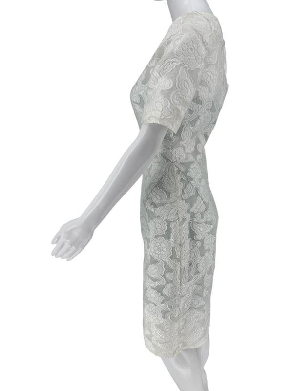 Pamella Roland Ivory Floral Lace Sheath Dress - Size 2