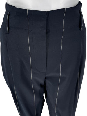 Brunello Cucinelli Navy Pinstripe Wool Pants with Belt - Size 8