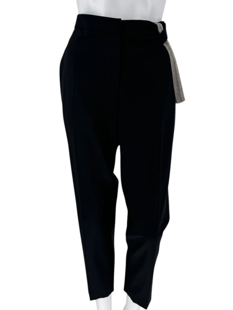 Brunello Cucinelli Black Tapered Trousers with Monili Bead Belt - Size 8
