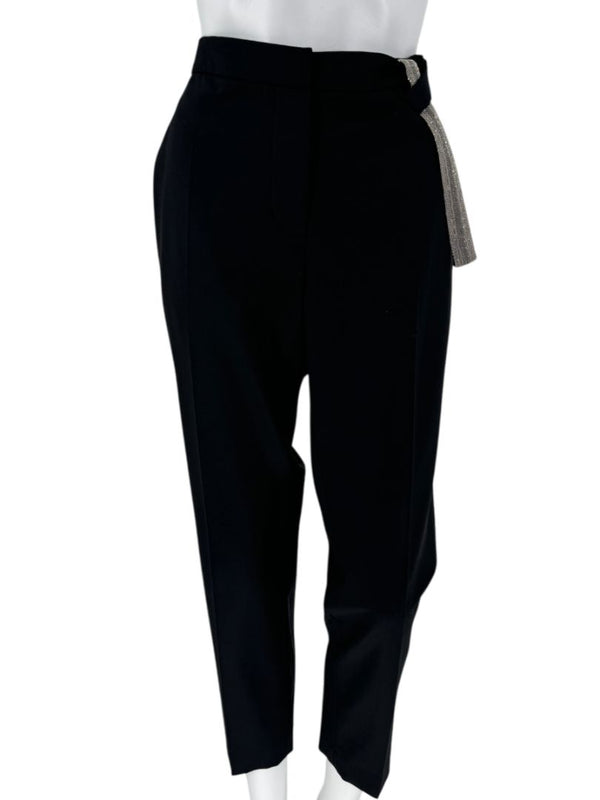 Brunello Cucinelli Black Tapered Trousers with Monili Bead Belt - Size 8