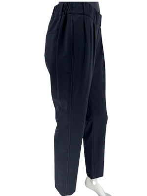 Brunello Cucinelli Navy Wool-Blend Elastic Waist Trousers - IT 44