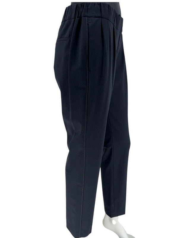 Brunello Cucinelli Navy Wool-Blend Elastic Waist Trousers - IT 44