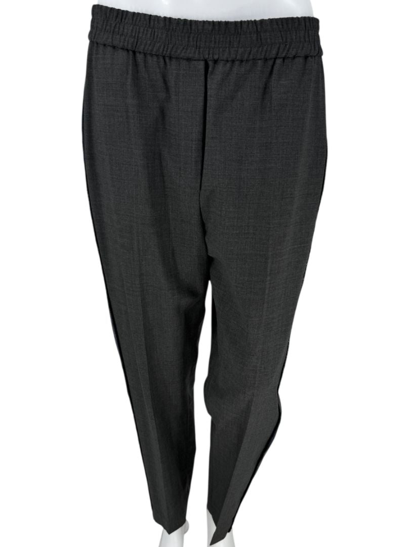 Brunello Cucinelli Charcoal Wool Trousers with Denim Side Stripe - Size 8