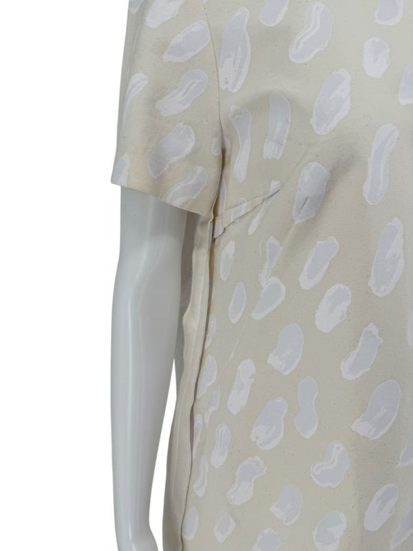 Marni Textured Cream Print Shift Dress with Silk Trim - Size 4