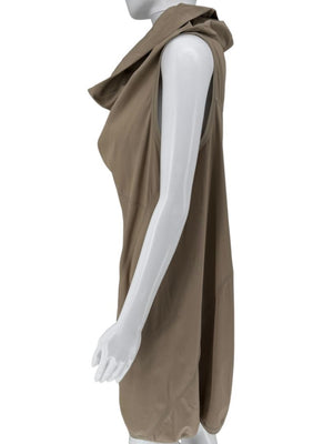 Brunello Cucinelli Taupe Cotton Sleeveless Cowl-Neck Dress - Size 8