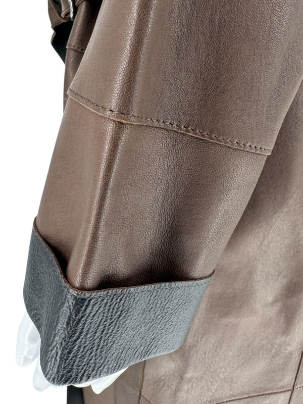 Brunello Cucinelli Chocolate Leather Belted Coat - Size 4