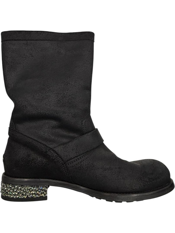 Jimmy Choo Black Suede Buckle Boots with Crystal Heels – Size 39.5