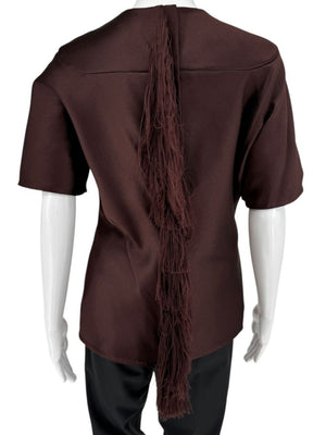 Alexander Wang Mahogany Short Sleeve Top with Fringed Back Detail