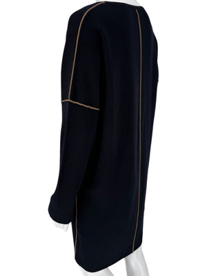 MaxMara Navy Wool Knit Dress with Contrast Piping – Size L