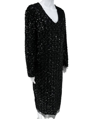Pamella Roland Black Beaded Long Sleeve Dress - Size L