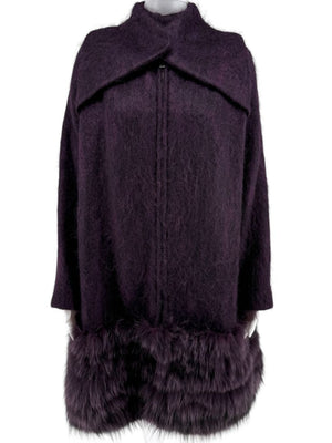 Pamella Roland Purple Alpaca & Fur Trim Coat – Size L