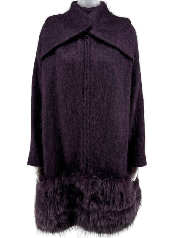 Pamella Roland Purple Alpaca & Fur Trim Coat – Size L