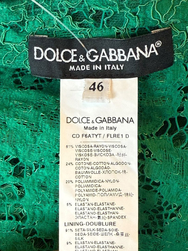 Dolce & Gabbana Green Floral Lace Sleeveless Shift Dress - Size IT 46