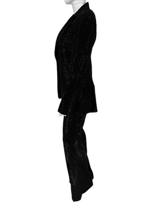 Pamella Roland Black Sequin Beaded Tuxedo Suit – Size 6