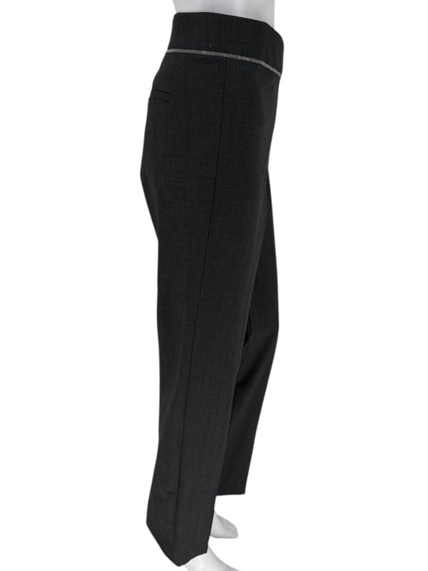 Brunello Cucinelli Charcoal Wool Trousers with MONILI Trim – Size IT 46 / US 10
