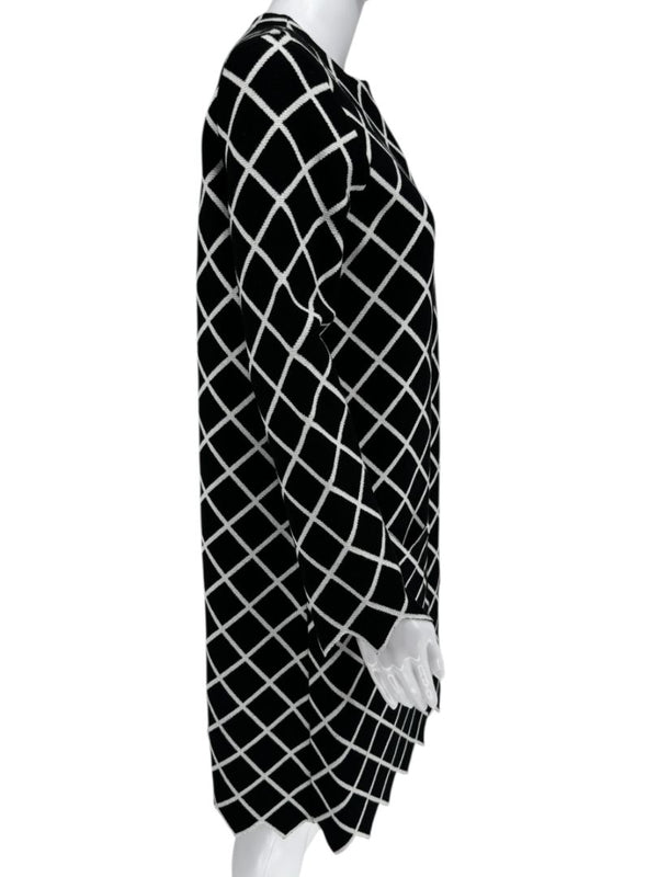 Oscar de la Renta Black & White Diamond-Pattern Knit Coat - Size M