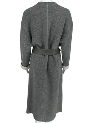 Agona Gray Double-Faced Cashmere Wrap Coat with Leather Belt – Size IT 42 (US 6)