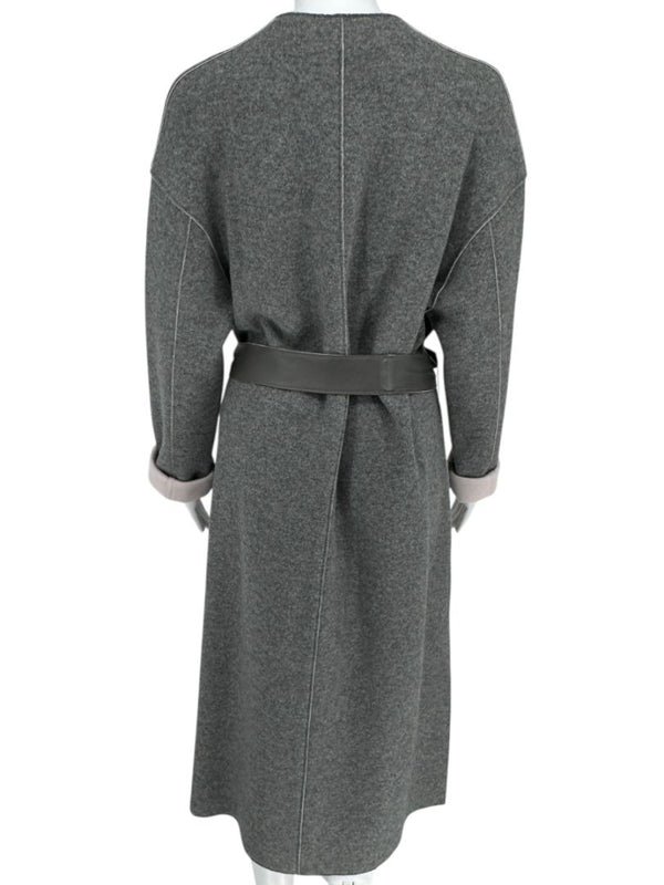 Agona Gray Double-Faced Cashmere Wrap Coat with Leather Belt – Size IT 42 (US 6)