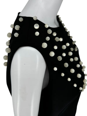 Pamella Roland Black Sleeveless Shift Dress with Pearl Embellishments – Large