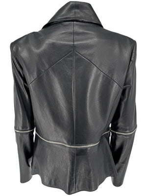 Pamella Roland Black Leather Moto Jacket - Large