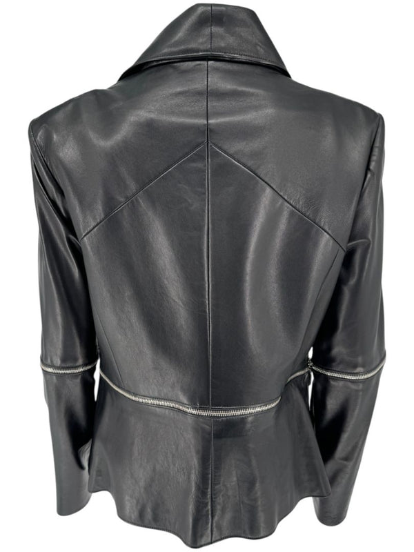 Pamella Roland Black Leather Moto Jacket - Large