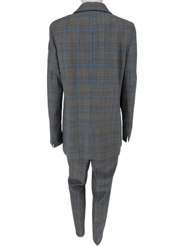 Akris Punto Grey & Blue Glen Plaid Wool Pantsuit – Size 10–12