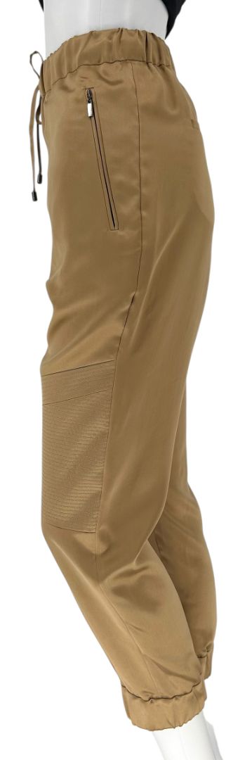 Brunello Cucinelli Tan Silk Moto Jogger Pants – Size IT 44 / US 8- NEW