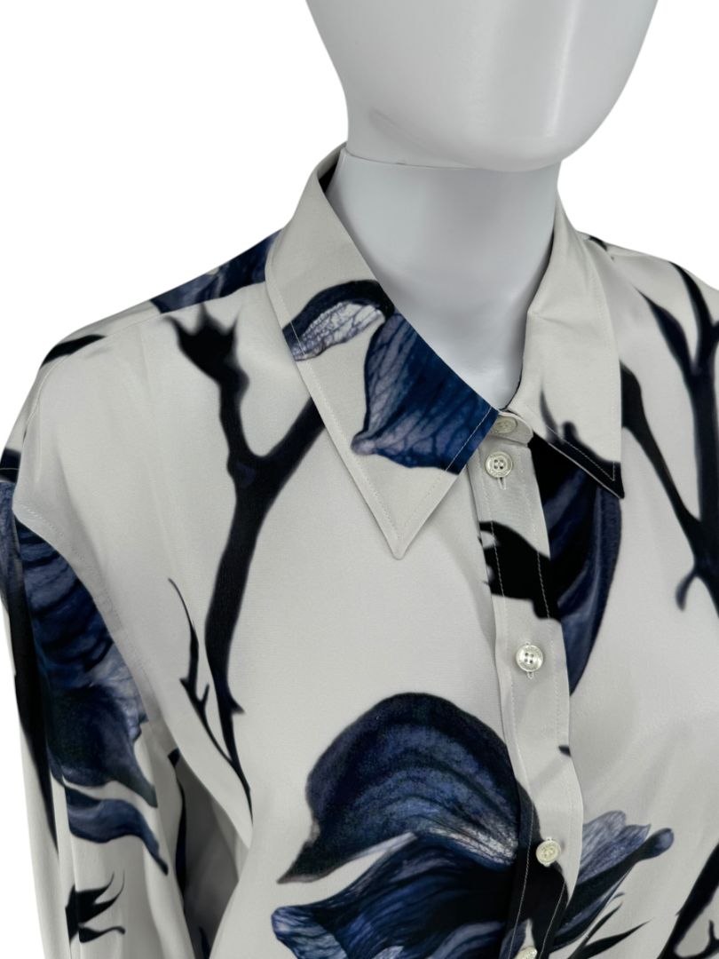 Alexander McQueen Ivory & Ink Floral Silk Blouse – Size L