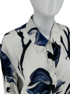 Alexander McQueen Ivory & Ink Floral Silk Blouse – Size L