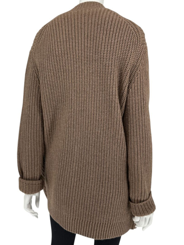 Michael Kors Java Brown Ribbed Cashmere Cardigan w/ Matching Scarf – Size M