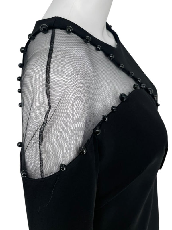 Pamella Roland Black Illusion Cutout Sheath Dress with Beaded Trim – Large