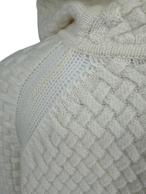 CO Ivory Basketweave Knit Hooded Zip Sweater - Size M