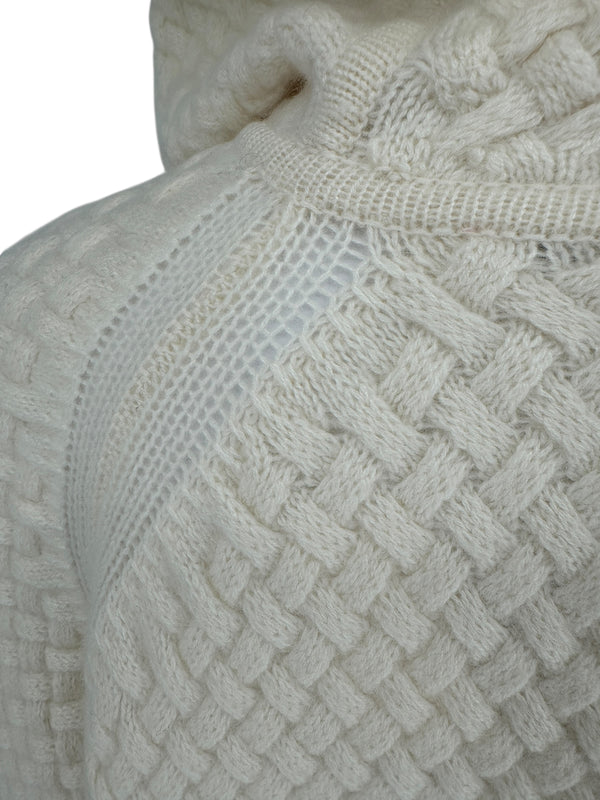 CO Ivory Basketweave Knit Hooded Zip Sweater - Size M